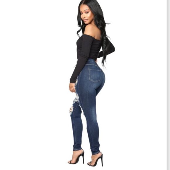 Fashion Nova High Rise Distressed Skinny Jeans 5 6 - Picture 3 of 16